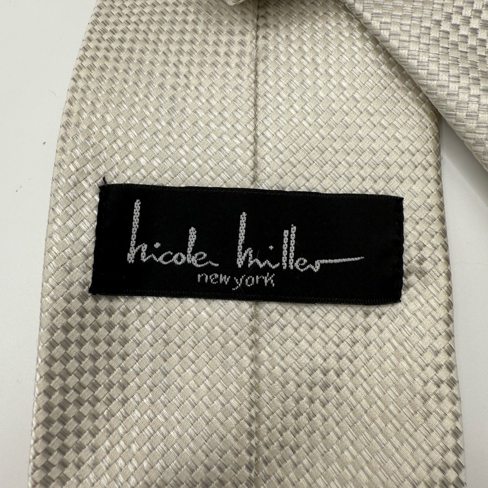 Nicole Miller Textured Checkered Cream Tie - Picture 3 of 5